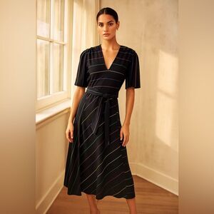 Vintage Rainbow Striped Sally Lou Day Dress Belted Large